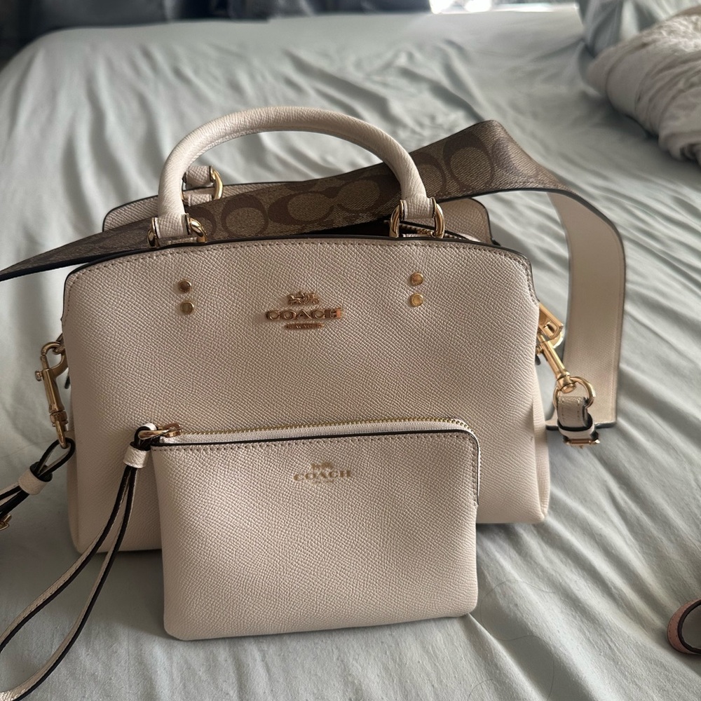 Coach Cream and Brown Handbag Set
